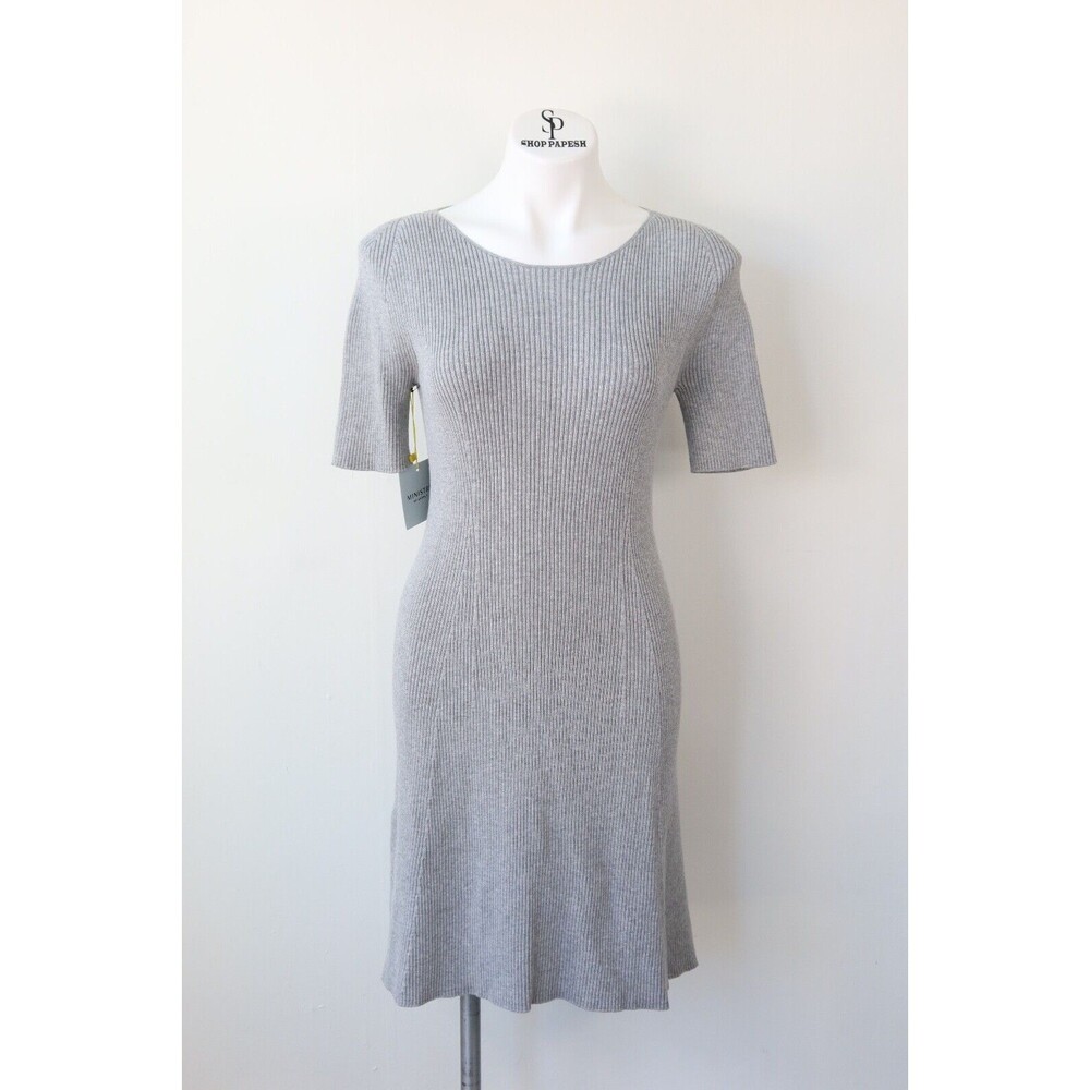 Ministry Of Supply Women Size Medium Light Grey Short Sleeve Ribbed Dress
